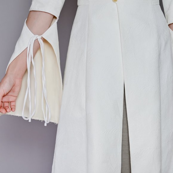 LOEWE White Jacquard Tie-Cut Sleeve Panel Coat Sz 36 - Picture 7 of 8